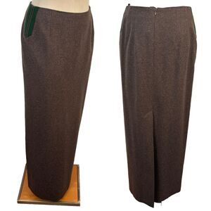 GÖSSL Salzburg Austrian Loden Wool Maxi Skirt Trachten Vintage Brown Green Med